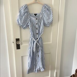 J. Crew Blue Striped Puff Sleeve Dress. Small.